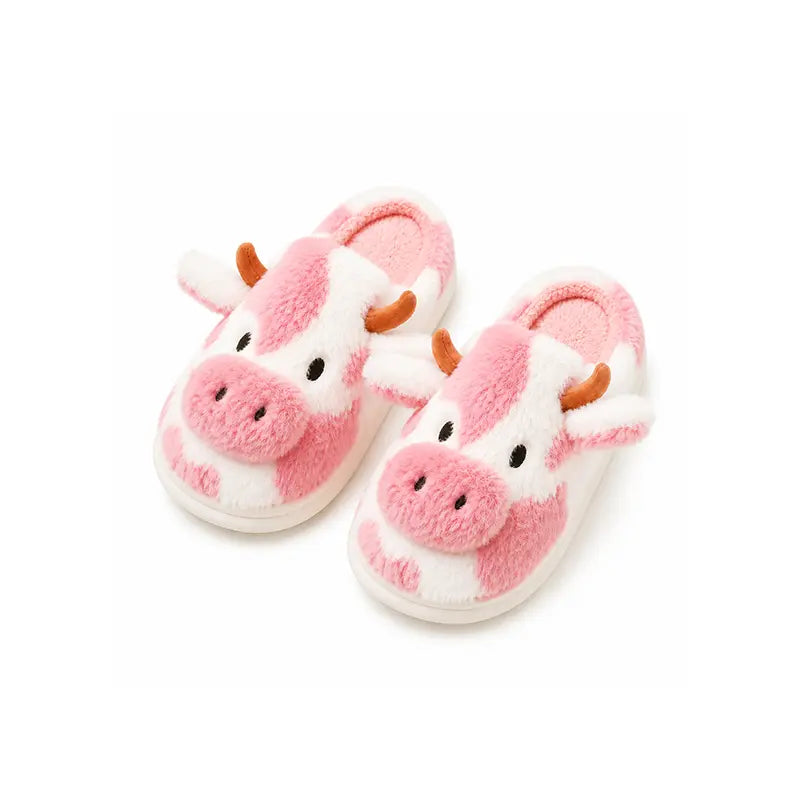 Plush Cow Slippers for Women & Men, Soft Cozy Fleece Lining, Non-Slip Sole, Cute Cow Design, Comfortable House Shoes for Indoor Use