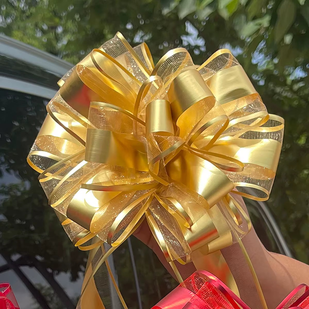 10PCS Snow Yarn Pull Bow Ribbon Big Car Bow for Cars Birthday Festival Presents Gift Decoration Ribbon Wedding Pull Flower