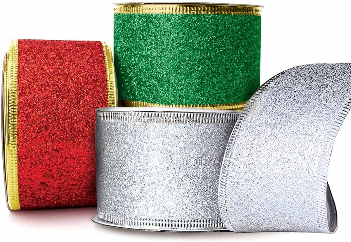 Xmas Ribbon Wire Green Red and Silver Ribbon Cinta Para Arbol De Navidad 3