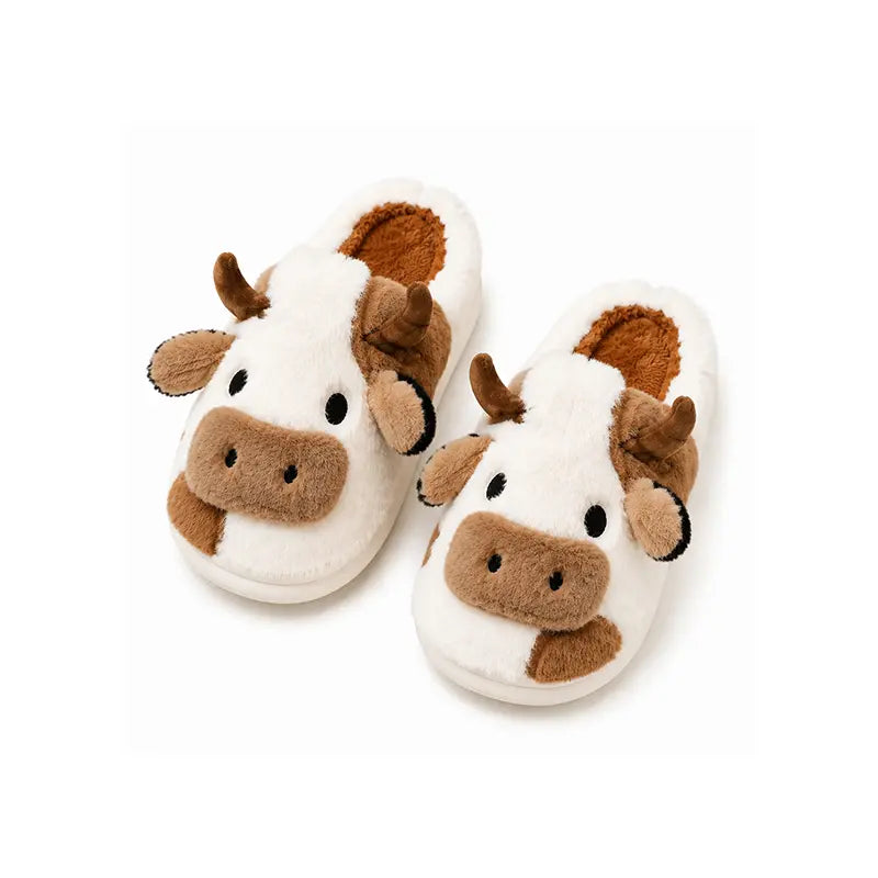 Plush Cow Slippers for Women & Men, Soft Cozy Fleece Lining, Non-Slip Sole, Cute Cow Design, Comfortable House Shoes for Indoor Use