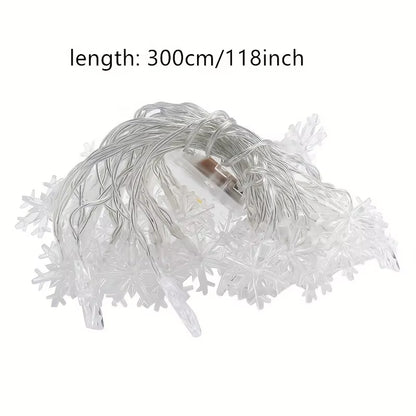 3M LED Snowflake Curtain Lights, Romantic Christmas Curtain String Lights, Fairy String Lights for Home Bedroom Indoor Decor