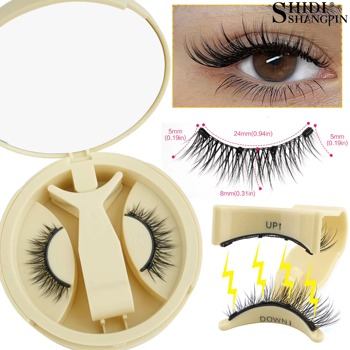 1 Pair Reusable Magnetic False Eyelashes Handmade Fluffy Curly Faux Mink Lashes No Glue Needed Magnetic Tweezers Kit Makeup Tool