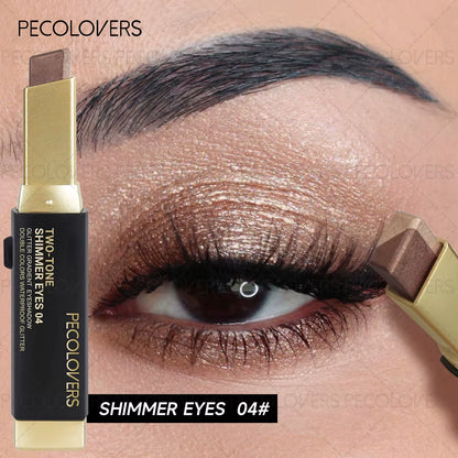 Two Shades Glitter Eyeshadow Stick, High Pigmentation & 6 Color Option & Gradient Smudge, Easy to Use, Portable & Lightweight