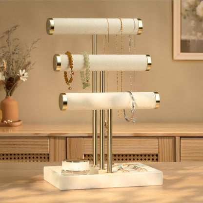 Jewelry Organizer Stand Display, 3 Tier Velvet Bracelet Holder, Beige