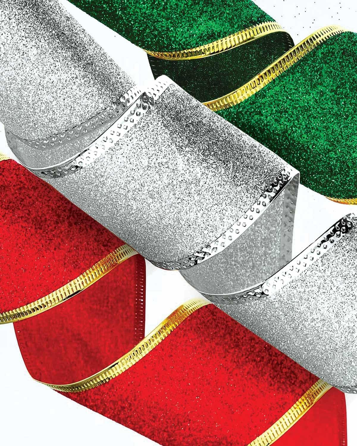 Xmas Ribbon Wire Green Red and Silver Ribbon Cinta Para Arbol De Navidad 3