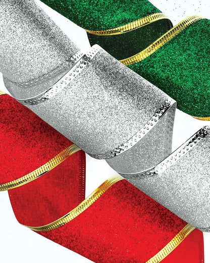 Xmas Ribbon Wire Green Red and Silver Ribbon Cinta Para Arbol De Navidad 3