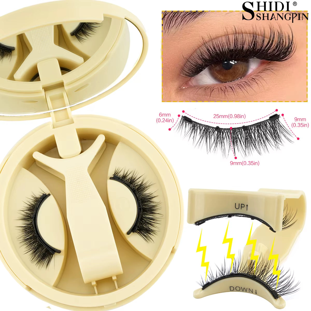 1 Pair Reusable Magnetic False Eyelashes Handmade Fluffy Curly Faux Mink Lashes No Glue Needed Magnetic Tweezers Kit Makeup Tool