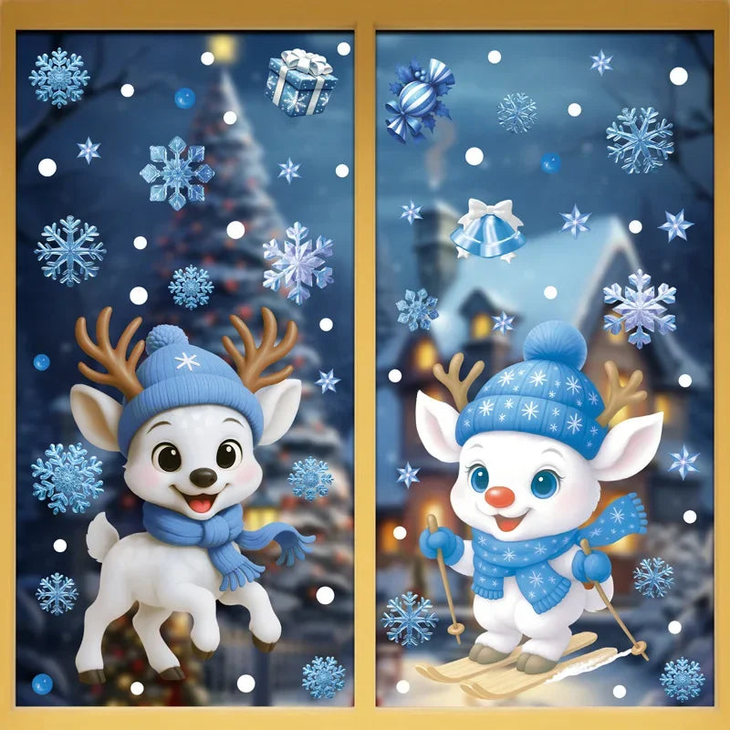Christmas Window Stickers Winter Snowman Santa Claus Snowflake Reindeer Static Electricity Stickers Ornaments Xmas Home Decor
