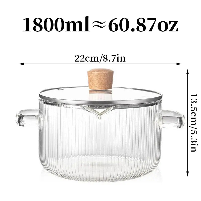 54-Ounce Borosilicate Glass Pot with Yellow Handles—A Heat-Resistant, Transparent Pot for Soups and Porridge. Suitable for Stovetops and Ovens, Perfect for Both Home and Restaurant Use. Ideal for Making Soups and Milk Ramen. Easy to Clean and Odor-Free,Ho