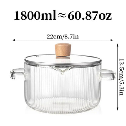 54-Ounce Borosilicate Glass Pot with Yellow Handles—A Heat-Resistant, Transparent Pot for Soups and Porridge. Suitable for Stovetops and Ovens, Perfect for Both Home and Restaurant Use. Ideal for Making Soups and Milk Ramen. Easy to Clean and Odor-Free,Ho