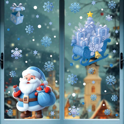 Christmas Window Stickers Winter Snowman Santa Claus Snowflake Reindeer Static Electricity Stickers Ornaments Xmas Home Decor