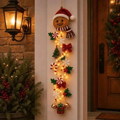 Christmas Door Hanger LED Glowing Handmade Crochet Santa Xmas Tree Bell Ornament Home Wall Front Door New Year Navidad Ornaments