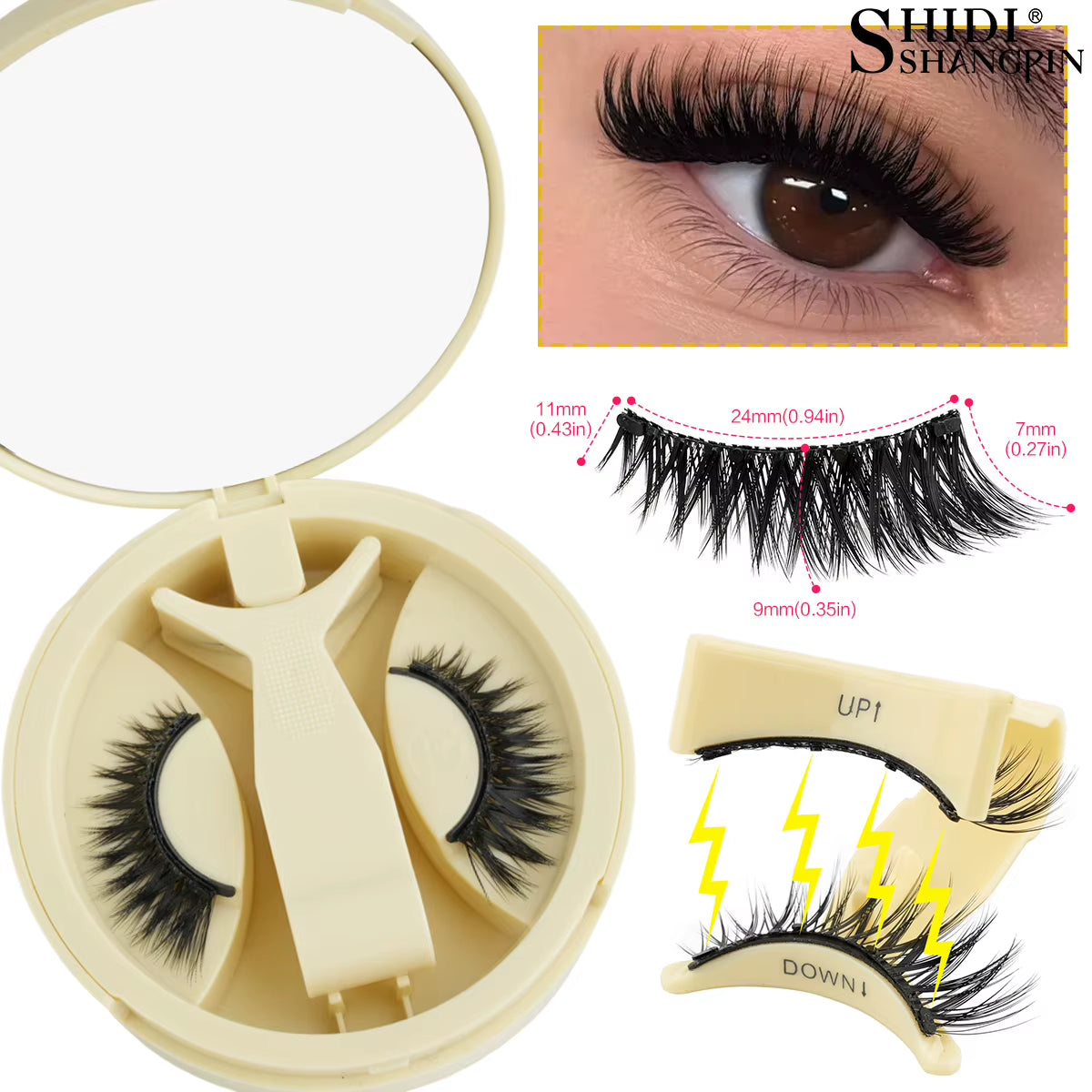 1 Pair Reusable Magnetic False Eyelashes Handmade Fluffy Curly Faux Mink Lashes No Glue Needed Magnetic Tweezers Kit Makeup Tool