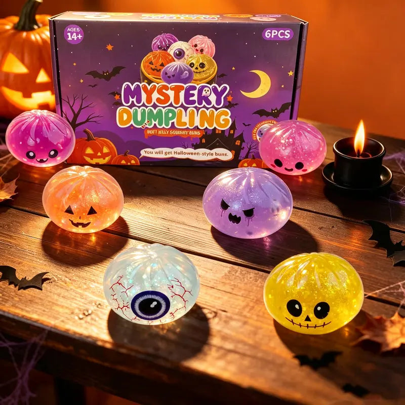 Halloween Cute Scary Ghost Maruko Mochi Squishy Toy Set - Soft Stretchy Squeeze Stress Relief Fidget Toys, Mini Portable Kids Sensory Item, Party Treat Bag Filler & Quirky Whimsical Gifts,Home Decor