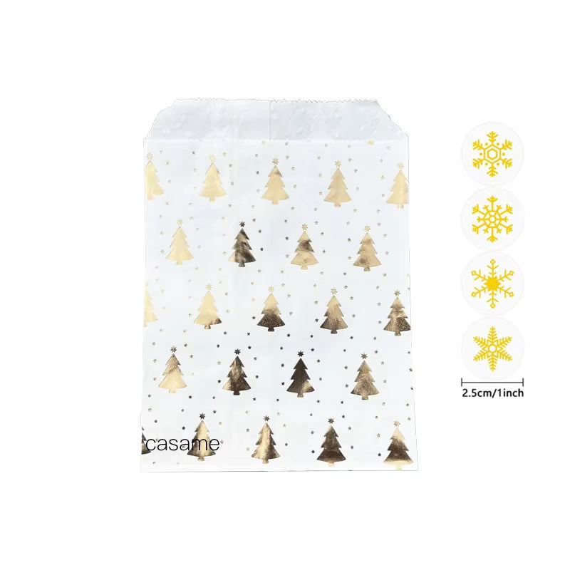 Santa Claus Snowman Christmas Gift Kraft Paper Biscuit Candy Bags Gift Packing Pouch Party Dessert Bar Bag Snack Cookie Stickers