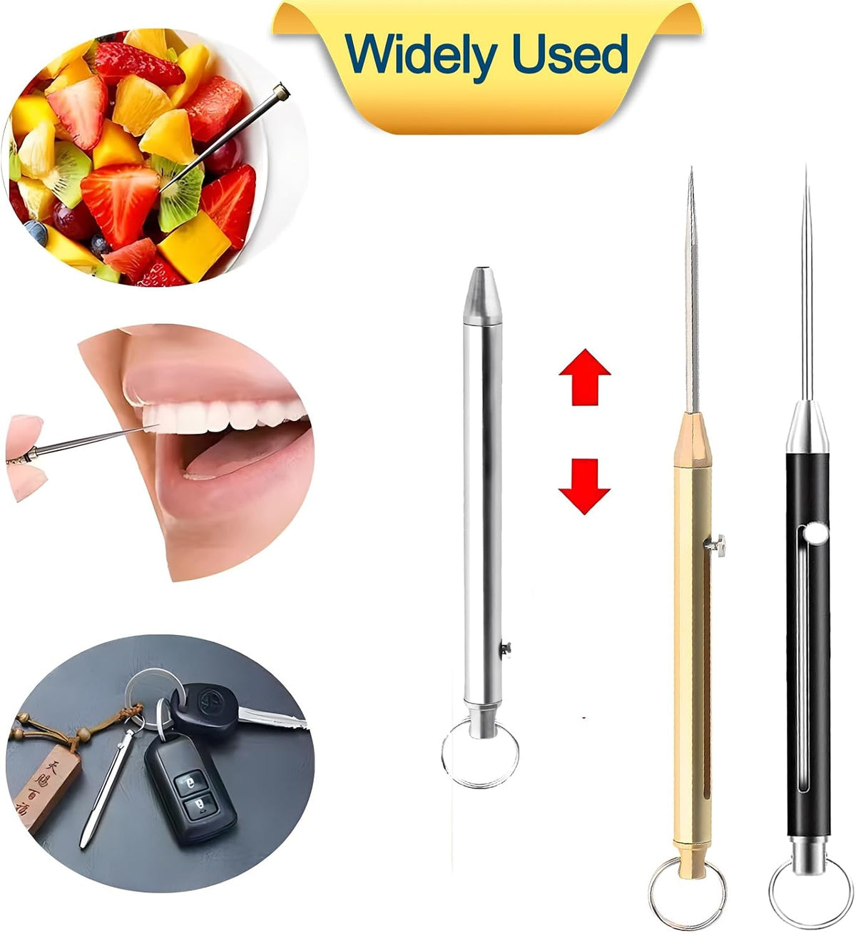 Portable Titanium Toothpicks,Pocket Metal Toothpick Reusable with Stainless Steel Toothpick Holder Keychain Telescopic Toothpick Holders(3 Pieces)