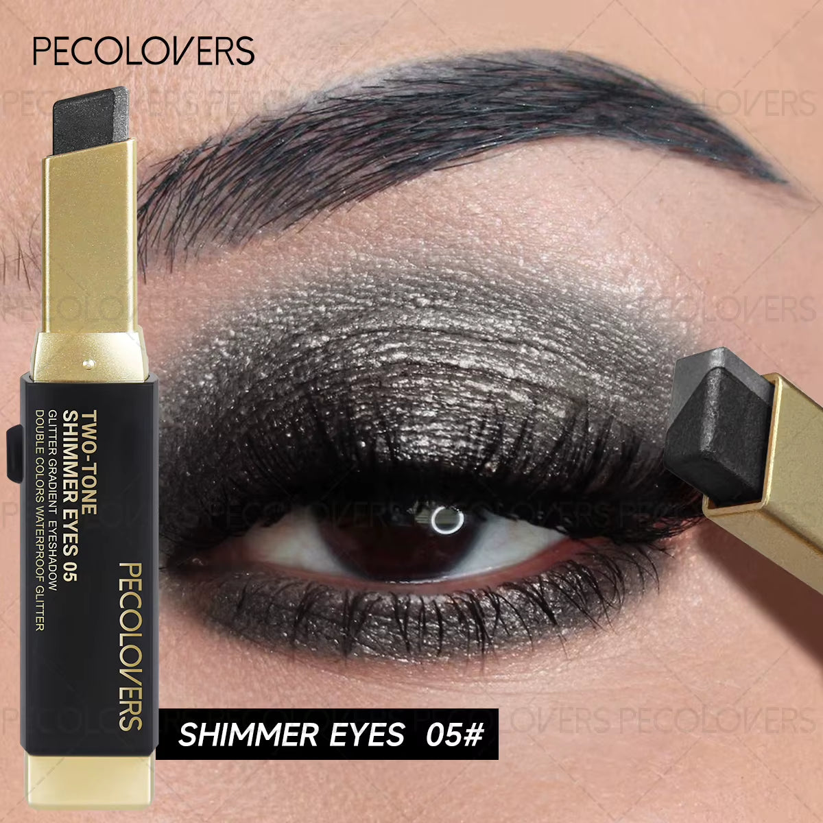 Two Shades Glitter Eyeshadow Stick, High Pigmentation & 6 Color Option & Gradient Smudge, Easy to Use, Portable & Lightweight