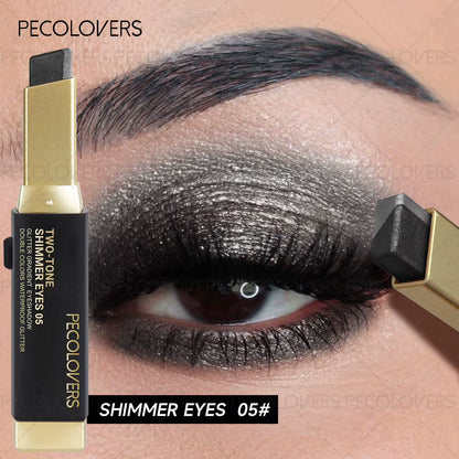 Two Shades Glitter Eyeshadow Stick, High Pigmentation & 6 Color Option & Gradient Smudge, Easy to Use, Portable & Lightweight