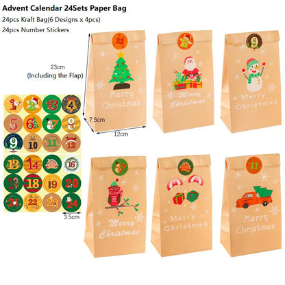 Santa Claus Snowman Christmas Gift Kraft Paper Biscuit Candy Bags Gift Packing Pouch Party Dessert Bar Bag Snack Cookie Stickers