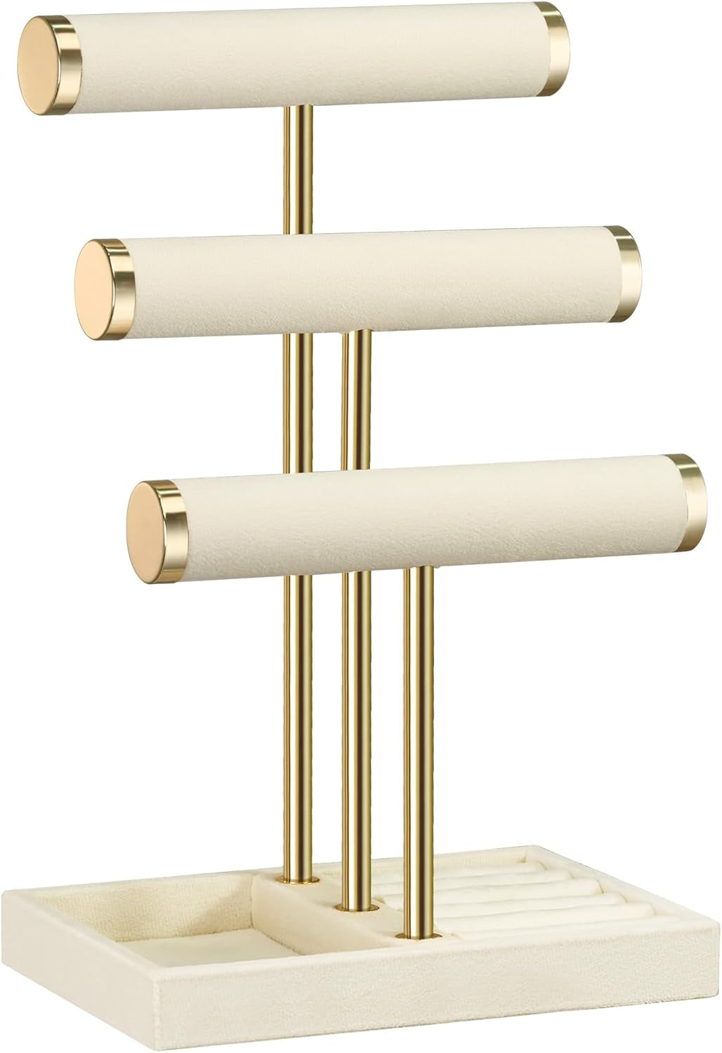 Jewelry Organizer Stand Display, 3 Tier Velvet Bracelet Holder, Beige