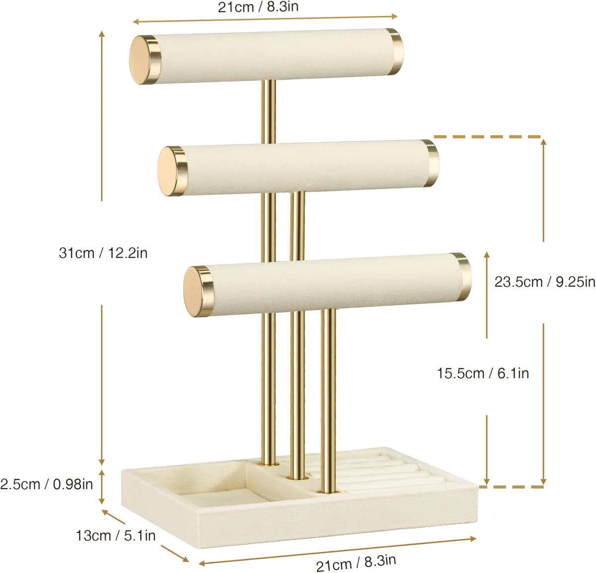 Jewelry Organizer Stand Display, 3 Tier Velvet Bracelet Holder, Beige