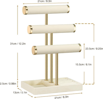 Jewelry Organizer Stand Display, 3 Tier Velvet Bracelet Holder, Beige