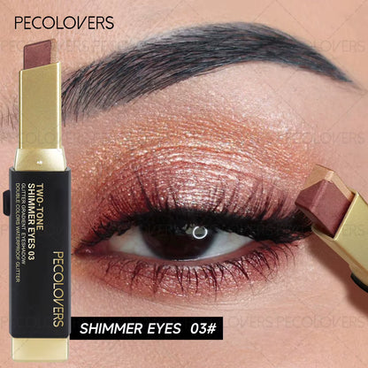 Two Shades Glitter Eyeshadow Stick, High Pigmentation & 6 Color Option & Gradient Smudge, Easy to Use, Portable & Lightweight