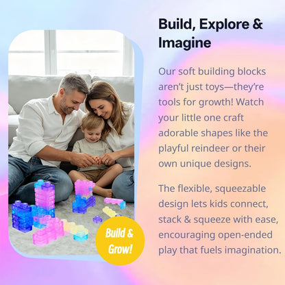 Magic Gummy Block Soft Building Blocks, 40 Pcs Squishy Stretchable TPE Sensory Bricks, Bpa‑Free Interlocking Construction Toy for Kids Ages 3+