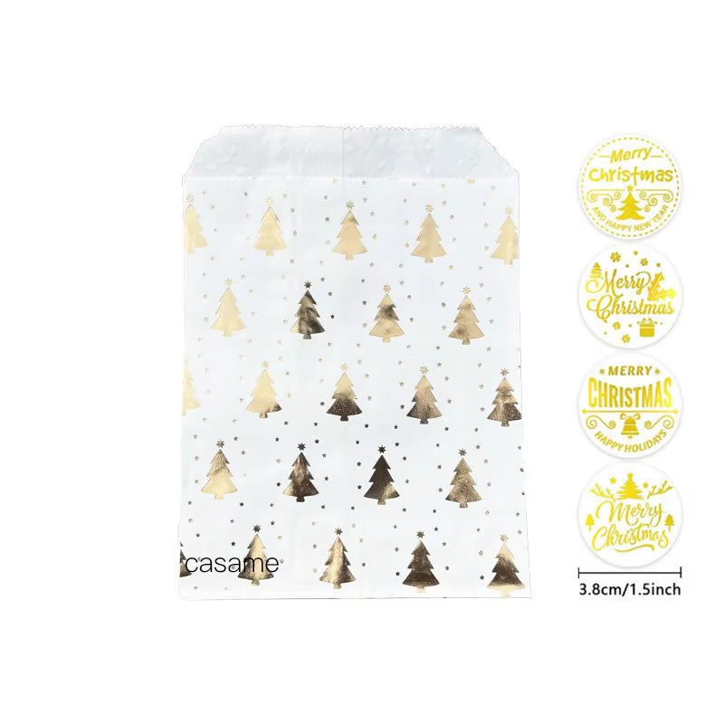 Santa Claus Snowman Christmas Gift Kraft Paper Biscuit Candy Bags Gift Packing Pouch Party Dessert Bar Bag Snack Cookie Stickers