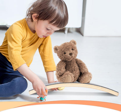 Kids Balance Board - 100% Natural Wood Wobble Board with Non-Slip Safety Pads Child-Safe Design for Indoor/Outdoor Play Toddler Balance Board for Ages 3-12, Eco-Friendly & Durable