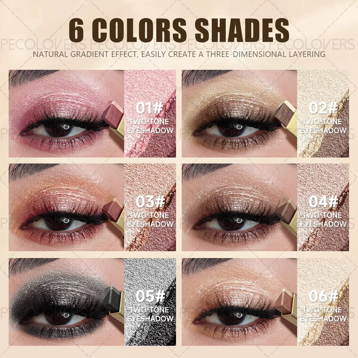 Two Shades Glitter Eyeshadow Stick, High Pigmentation & 6 Color Option & Gradient Smudge, Easy to Use, Portable & Lightweight