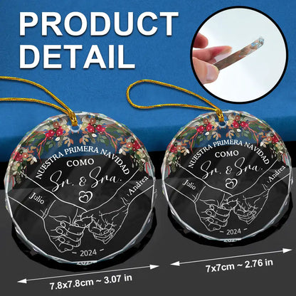 Nuestra Primera Navidad Casados - Adorno De Cristal Circular Personalizado