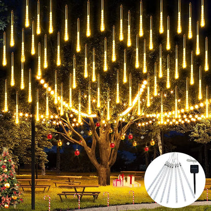 Solar Meteor Shower Lights Outdoor Meteor Lights 10Tubes Waterproof LED Falling Raindrop Christmas Halloween Fairy String Lights