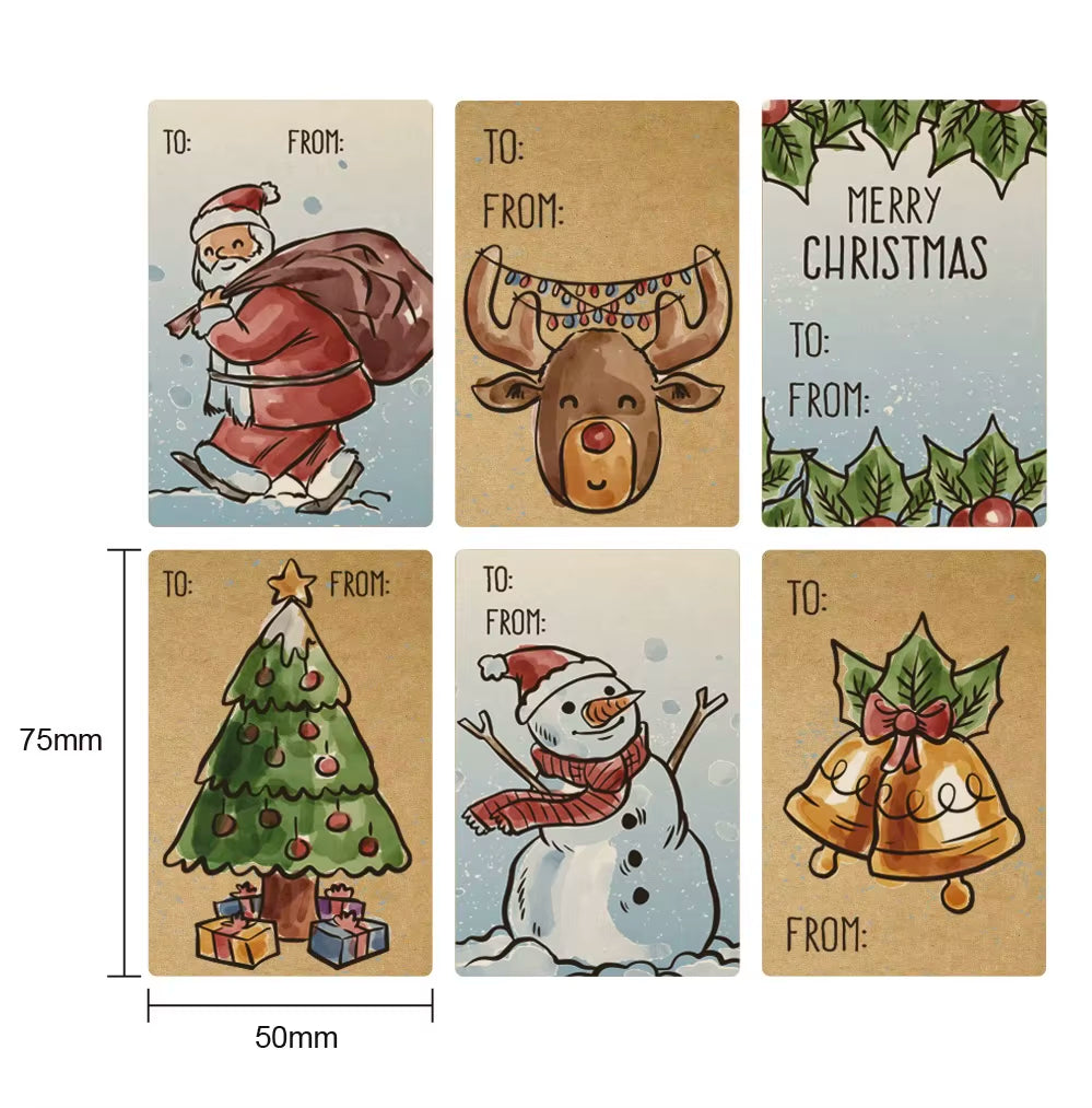 Santa Claus Snowman Christmas Gift Kraft Paper Biscuit Candy Bags Gift Packing Pouch Party Dessert Bar Bag Snack Cookie Stickers