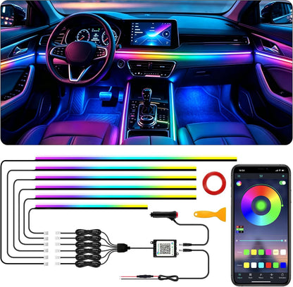Interior Car LED Strip Lights with Wireless APP, Ambient Lighting Kits with Dynamic Dreamcolor Chasing, 16 Million Colors Acrylic LED Lights for Car, Sound Active Function Car Neon Lights