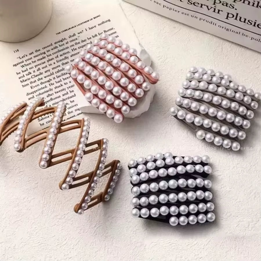 Fashion Pearl Foldable Headband for Women Girls Creative Portable Face Wash Hairband Bangs Forehead Fixed Hair Accessories