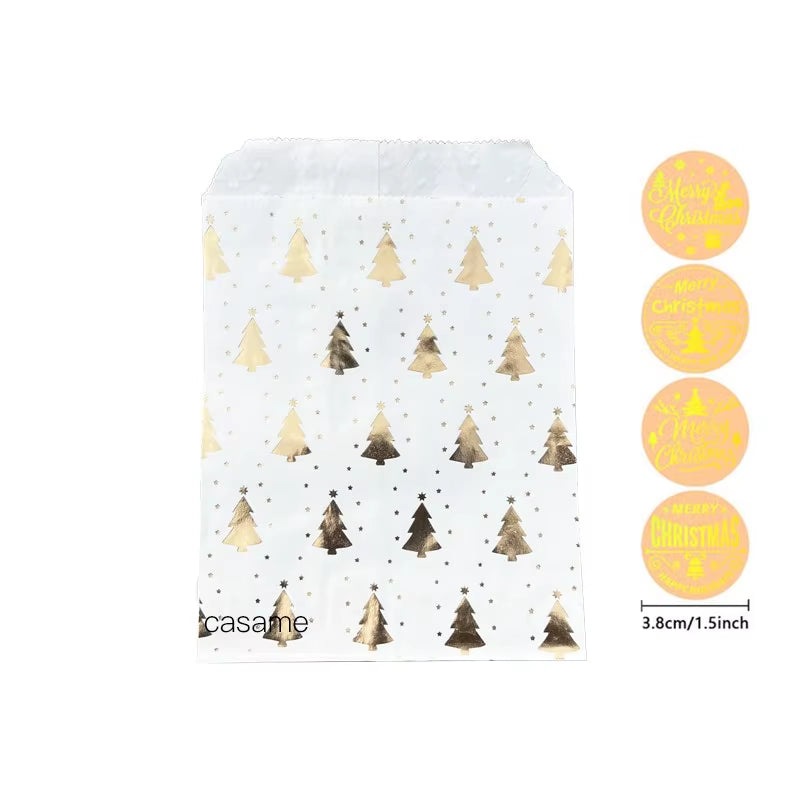 Santa Claus Snowman Christmas Gift Kraft Paper Biscuit Candy Bags Gift Packing Pouch Party Dessert Bar Bag Snack Cookie Stickers