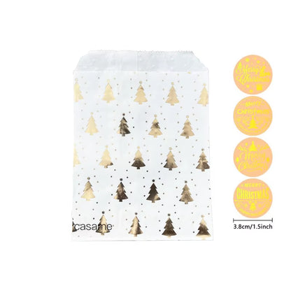Santa Claus Snowman Christmas Gift Kraft Paper Biscuit Candy Bags Gift Packing Pouch Party Dessert Bar Bag Snack Cookie Stickers