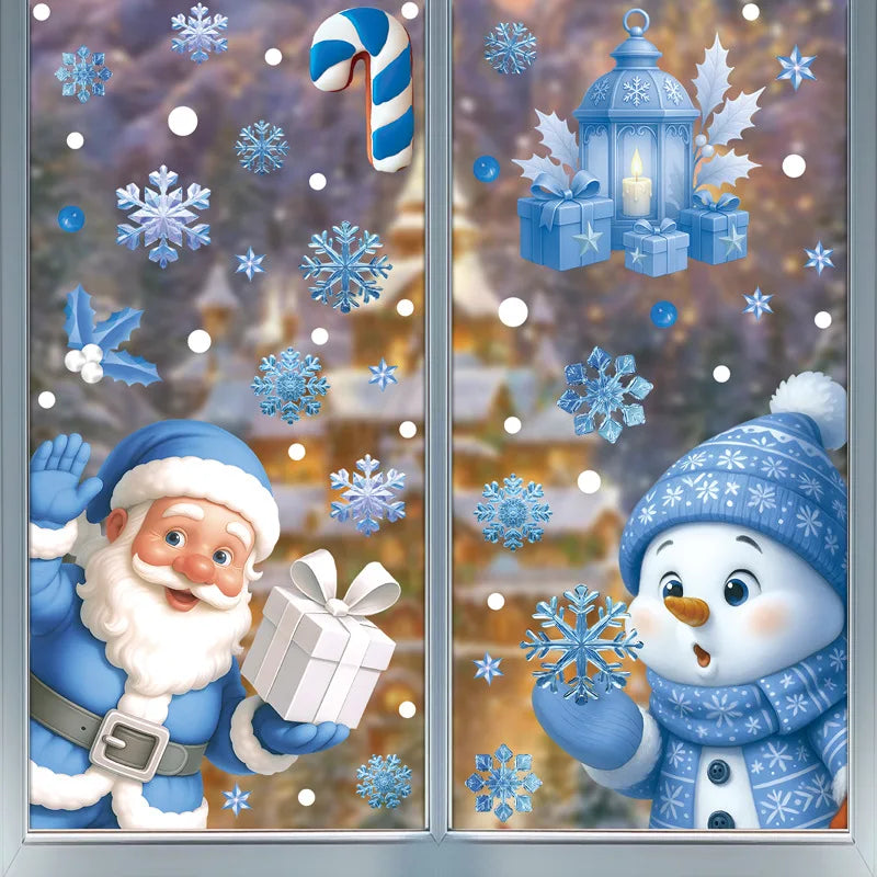 Christmas Window Stickers Winter Snowman Santa Claus Snowflake Reindeer Static Electricity Stickers Ornaments Xmas Home Decor