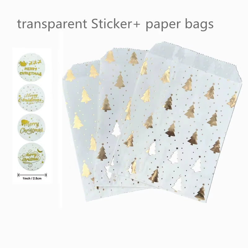 Santa Claus Snowman Christmas Gift Kraft Paper Biscuit Candy Bags Gift Packing Pouch Party Dessert Bar Bag Snack Cookie Stickers