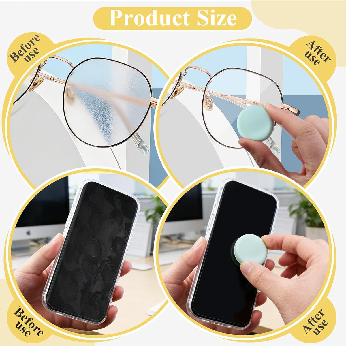 4-Pack Macaron Phone Screen Cleaner, Portable Screen and Eyeglass Brush Cleaner, Washable Double-Sided Screen Cleaner, Suitable for Glasses, Mobile Phones and Computers（Pink/Green/Blue/Khaki