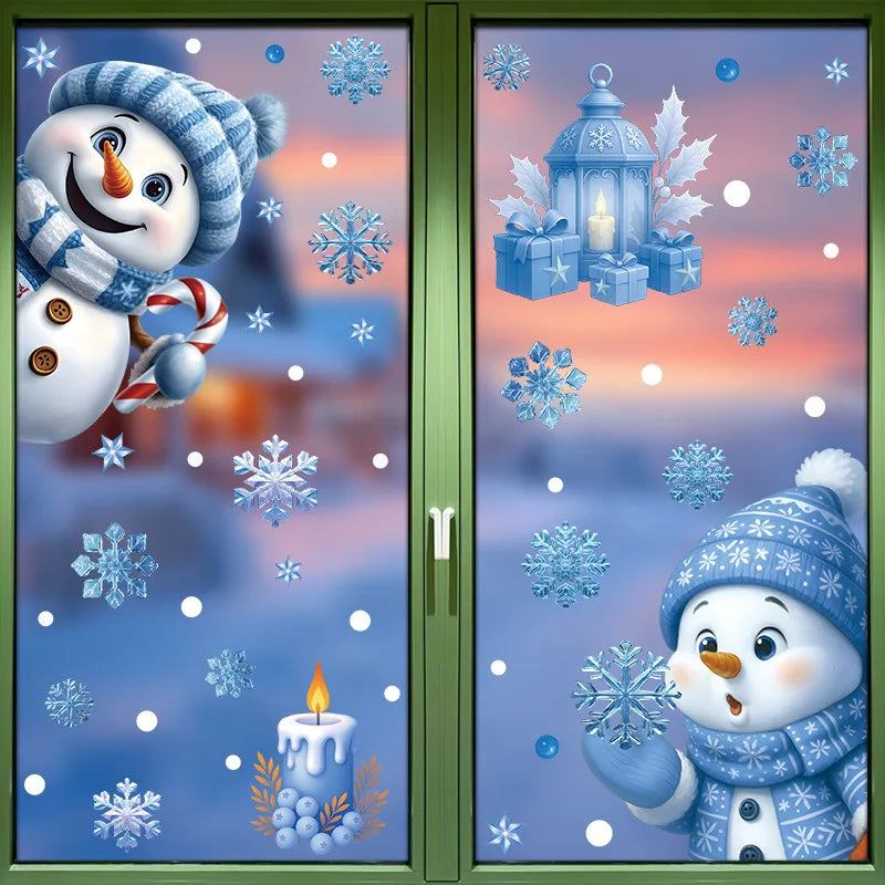 Christmas Window Stickers Winter Snowman Santa Claus Snowflake Reindeer Static Electricity Stickers Ornaments Xmas Home Decor