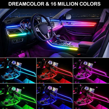 Interior Car LED Strip Lights with Wireless APP, Ambient Lighting Kits with Dynamic Dreamcolor Chasing, 16 Million Colors Acrylic LED Lights for Car, Sound Active Function Car Neon Lights