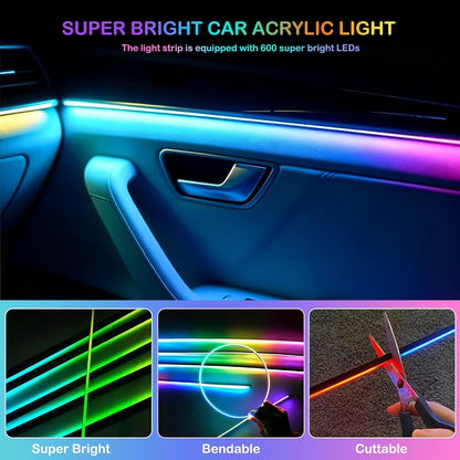 Interior Car LED Strip Lights with Wireless APP, Ambient Lighting Kits with Dynamic Dreamcolor Chasing, 16 Million Colors Acrylic LED Lights for Car, Sound Active Function Car Neon Lights