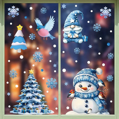 Christmas Window Stickers Winter Snowman Santa Claus Snowflake Reindeer Static Electricity Stickers Ornaments Xmas Home Decor