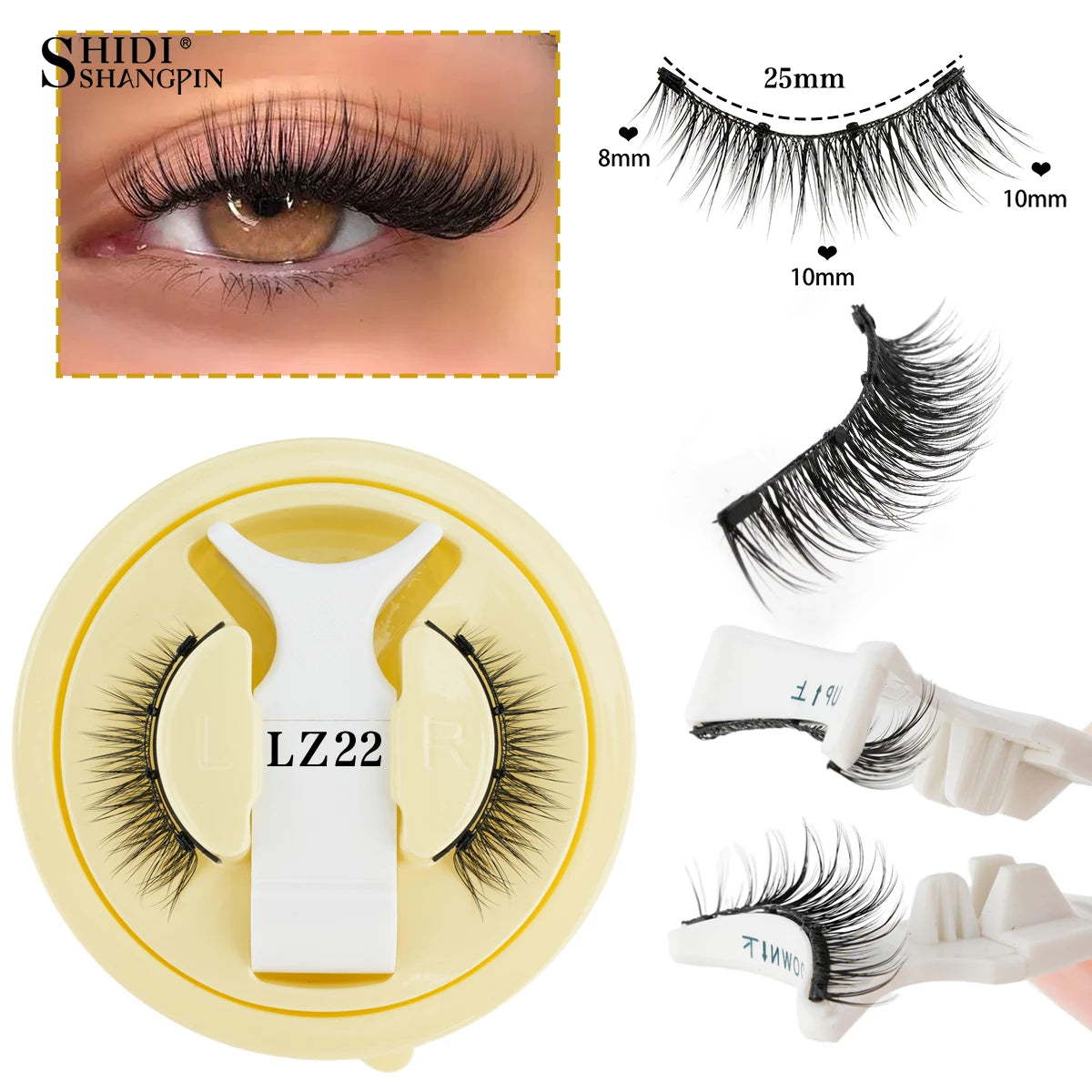1 Pair Reusable Magnetic False Eyelashes Handmade Fluffy Curly Faux Mink Lashes No Glue Needed Magnetic Tweezers Kit Makeup Tool