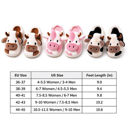 Plush Cow Slippers for Women & Men, Soft Cozy Fleece Lining, Non-Slip Sole, Cute Cow Design, Comfortable House Shoes for Indoor Use