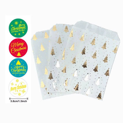 Santa Claus Snowman Christmas Gift Kraft Paper Biscuit Candy Bags Gift Packing Pouch Party Dessert Bar Bag Snack Cookie Stickers