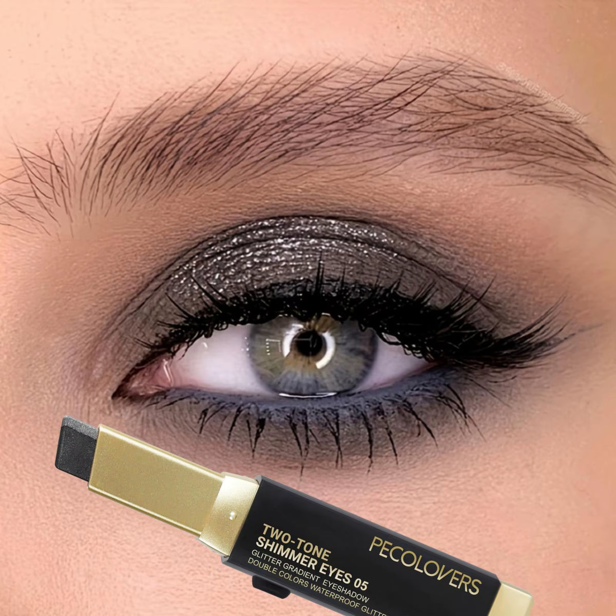 Two Shades Glitter Eyeshadow Stick, High Pigmentation & 6 Color Option & Gradient Smudge, Easy to Use, Portable & Lightweight