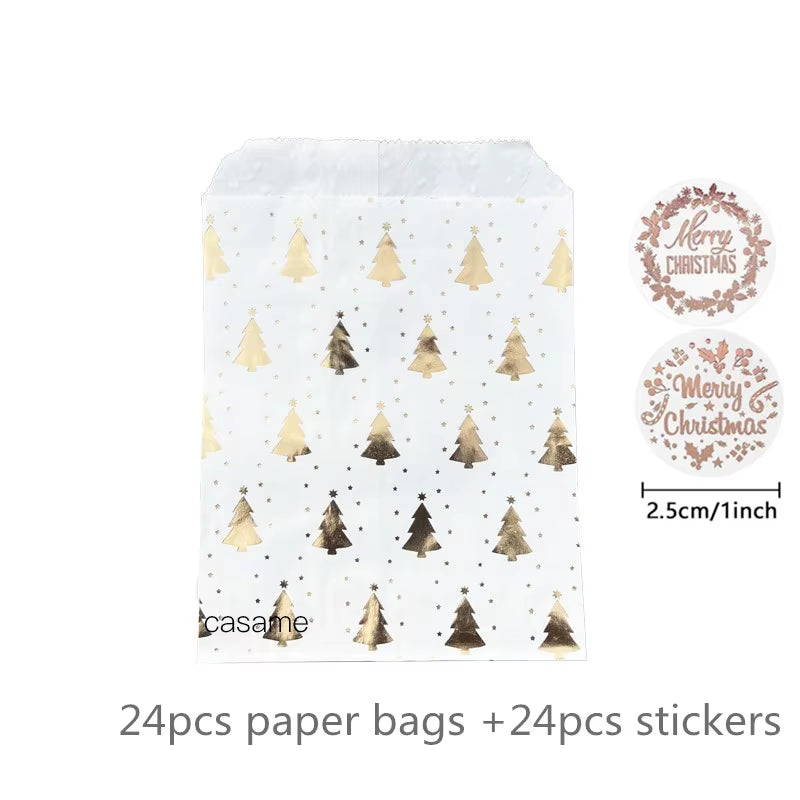 Santa Claus Snowman Christmas Gift Kraft Paper Biscuit Candy Bags Gift Packing Pouch Party Dessert Bar Bag Snack Cookie Stickers
